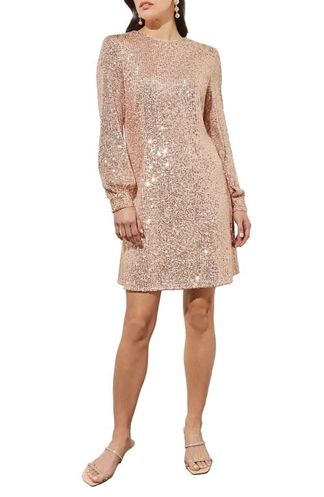 Ming Wang Sequin Long Sleeve Dress in Coral Sand at Nordstrom, Size Large