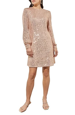 Ming Wang Sequin Long Sleeve Dress in Coral Sand at Nordstrom, Size Large