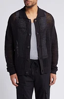 FRAME Mixed Open Stitch Cotton Cardigan Black at Nordstrom,