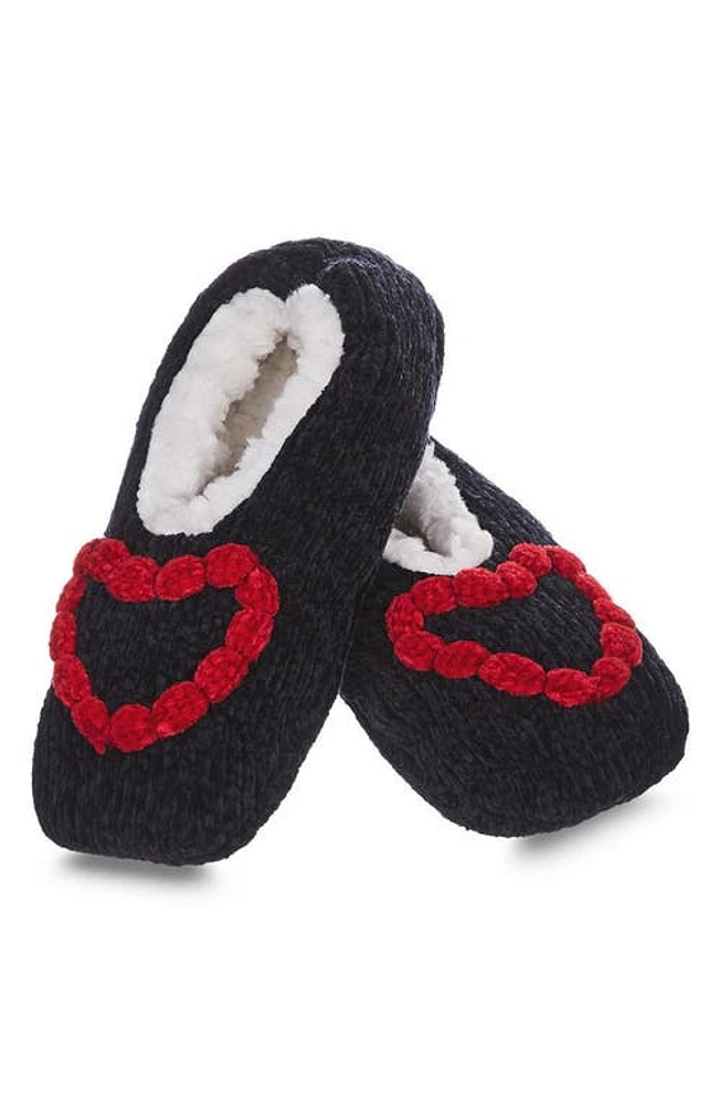 MeMoi Cozy Heart Chenille Slipper Socks Black at Nordstrom,