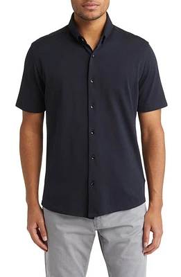 Stone Rose DRY TOUCH Performance Piqué Knit Button-Up Shirt in Black at Nordstrom, Size 5