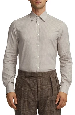 Ralph Lauren Purple Label Houndstooth Cotton Twill Button-Up Shirt Taupe/Cream at Nordstrom,