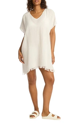 Sea Level Sunset Fringe Cotton Cover-Up Caftan in White at Nordstrom