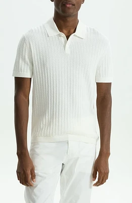 Theory Cable Short Sleeve Cotton Blend Polo Sweater at Nordstrom,