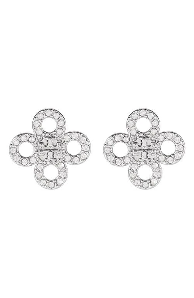 Tory Burch Small Kira Pavé Clover Stud Earrings in Light Hematite /Crystal at Nordstrom