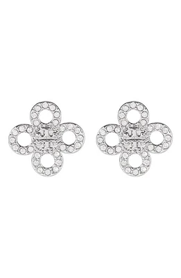 Tory Burch Small Kira Pavé Clover Stud Earrings in Light Hematite /Crystal at Nordstrom