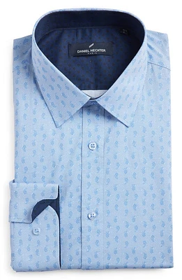 DANIEL HECHTER Tonal Paisley Non-Iron Stretch Dress Shirt Blue at Nordstrom,