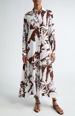 Michael Kors Collection Shadow Floral Print Long Sleeve Silk Crêpe de Chine Shirtdress Nutmeg/Optic White at Nordstrom,