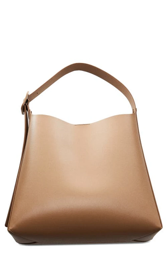 MANGO Buckle Detail Faux Leather Shopper in Coffee at Nordstrom