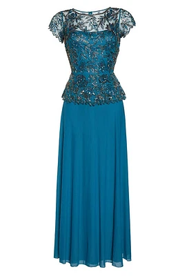 Pisarro Nights Beaded Mesh Mock Two-Piece Gown at Nordstrom,