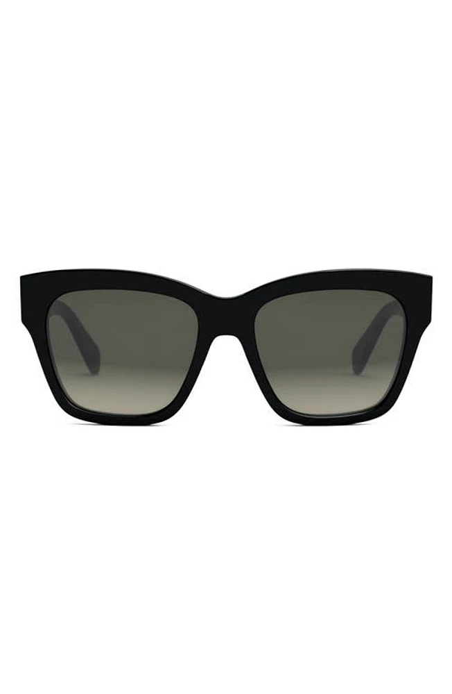 CELINE Triomphe 55mm Round Sunglasses in Shiny Black /Gradient Brown at Nordstrom