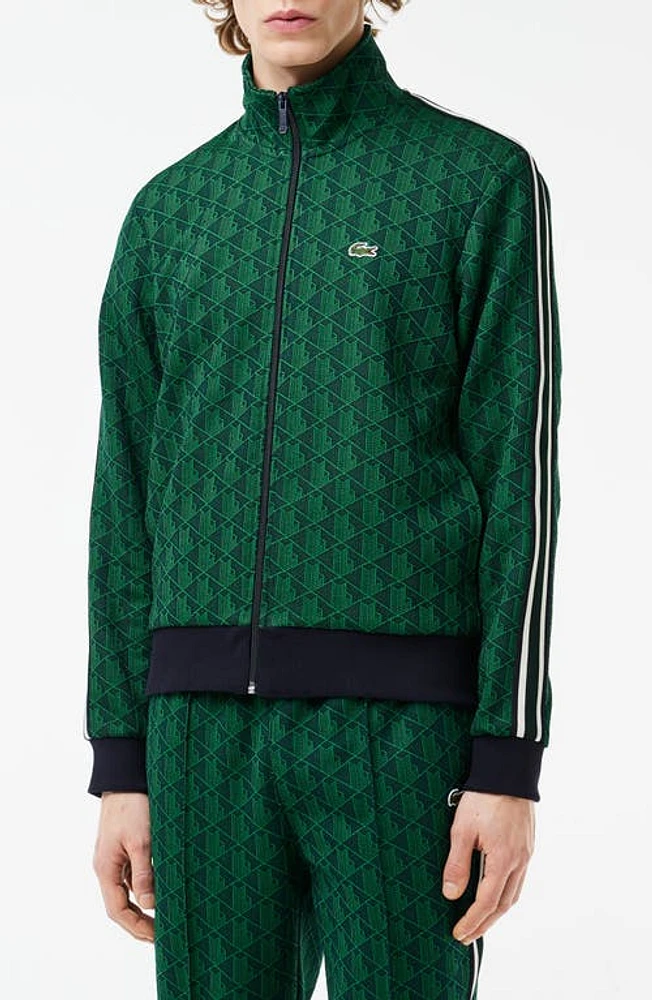 Lacoste Logo Monogram Stripe Track Jacket Navy Blue/sorrel at Nordstrom,