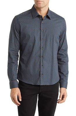 Stone Rose Scotch Print Stretch Woven Button-Up Shirt Teal at Nordstrom,