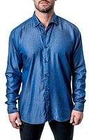 Maceoo Fibonacci Shiny Denim Blue Button-Up Shirt at Nordstrom,