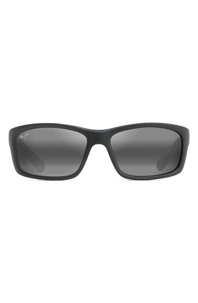 Maui Jim Kanaio Coast 61mm PolarizedPlus2 Rectangular Sunglasses in Matte Black/white/blue at Nordstrom