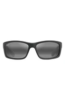 Maui Jim Kanaio Coast 61mm PolarizedPlus2 Rectangular Sunglasses in Matte Black/white/blue at Nordstrom