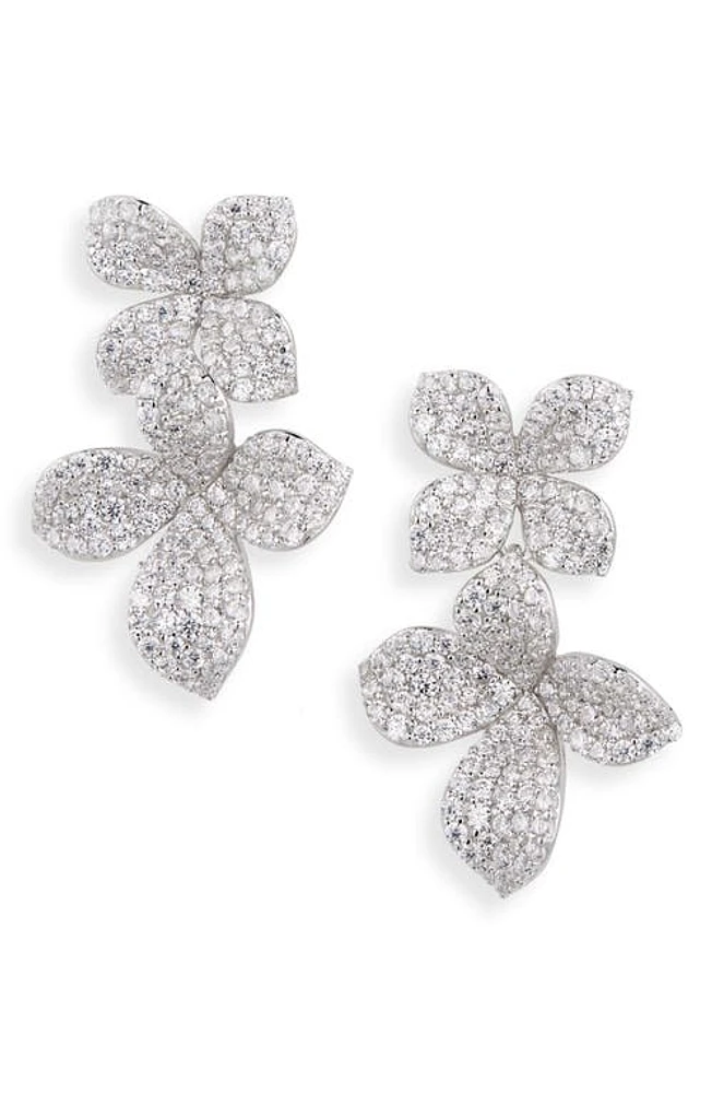 Shashi Cubic Zirconia Pavé Flower Drop Earrings in Silver at Nordstrom