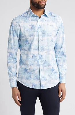 Bugatchi James OoohCotton Print Button-Up Shirt Aqua at Nordstrom,