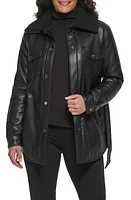 Kenneth Cole Faux Leather Tie Belt Shacket with Removable Shearling Collar at Nordstrom,