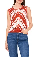 halogen(r) Crochet Knit Sleeveless Cotton Blend Sweater Brown at Nordstrom,