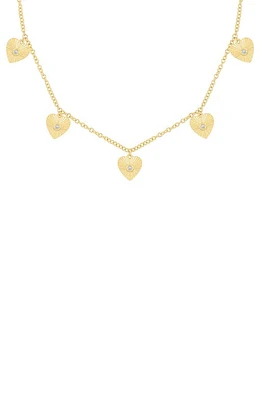 EF Collection Diamond Fluted Heart Charm Necklace in 14K Yellow Gold at Nordstrom