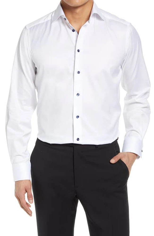 Eton Signature Contemporary Fit Cotton Twill Dress Shirt White/Navy at Nordstrom,