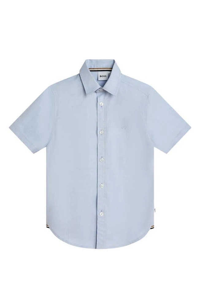 BOSS Kidswear Kids' Solid Short Sleeve Cotton Button-Up Shirt Pale Blue at Nordstrom, Y