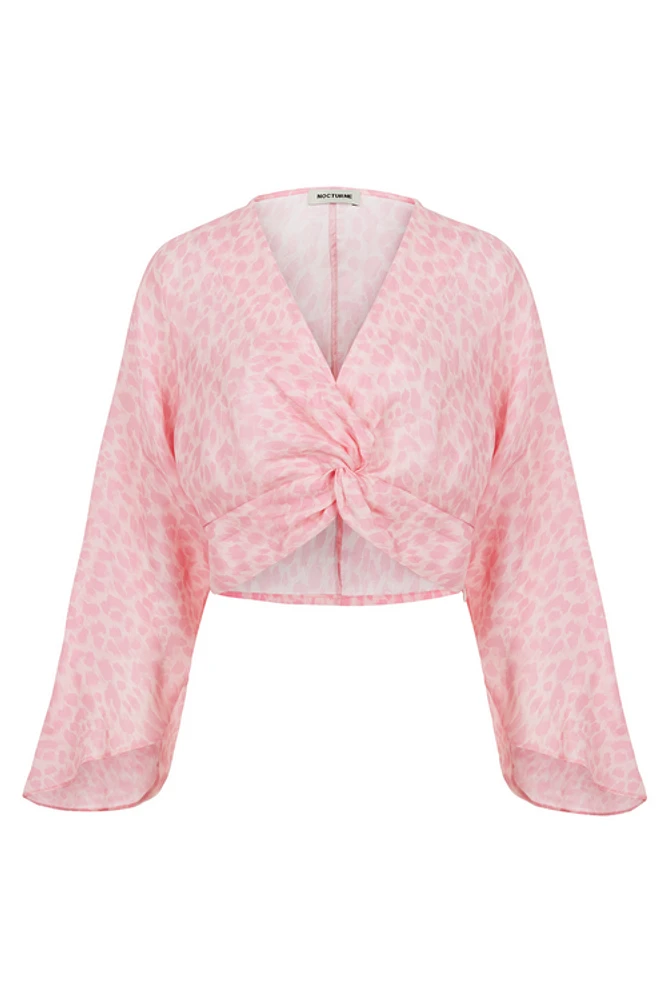 Nocturne Printed Crop Blouse in Pink at Nordstrom