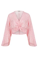 Nocturne Printed Crop Blouse in Pink at Nordstrom