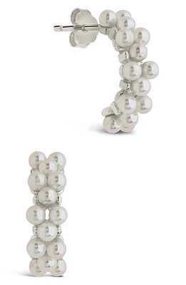 Sterling Forever Mae Imitation Pearl Half Hoop Earrings in Silver at Nordstrom