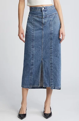 MOUSSY Clovernook High Waist Denim Midi Skirt Blue at Nordstrom,