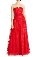 ML Monique Lhuillier Celia Sequin Floral Strapless Tie Front Tulle Gown in Rouge at Nordstrom, Size 12