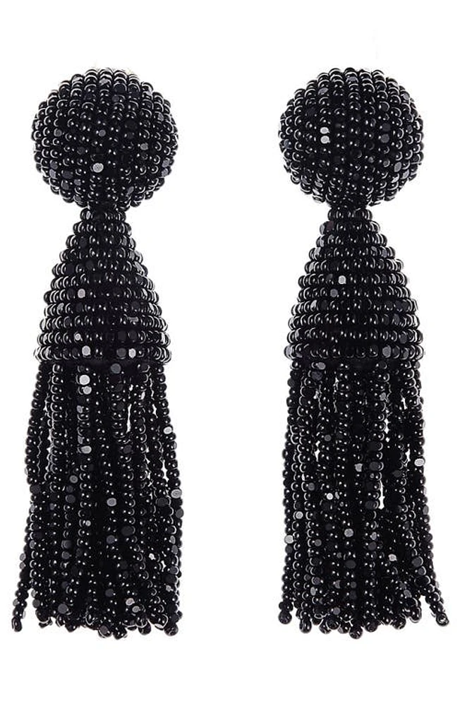 Oscar de la Renta Classic Short Tassel Drop Clip Earrings in Black at Nordstrom