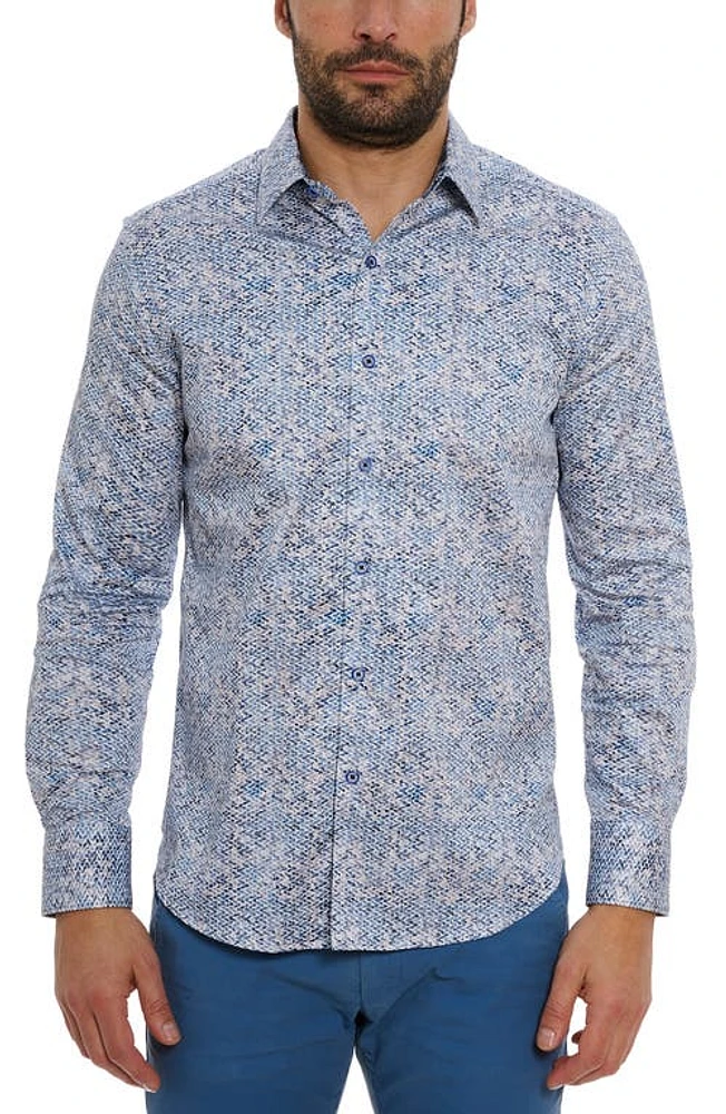 Robert Graham Kaimana Abstract Print Stretch Cotton Button-Up Shirt Blue at Nordstrom,