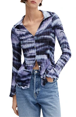 MANGO Tie Dye Pleated Button-Up Shirt Blue at Nordstrom,