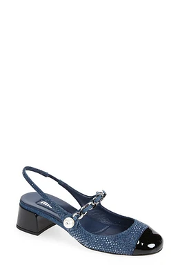 Miu Chain Crystal Embellished Slingback Cap Toe Pump Denim/Black at Nordstrom,