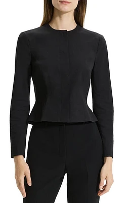 Theory Good Cru Linen Blend Crop Peplum Jacket in Black at Nordstrom, Size 12