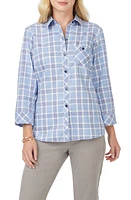 Foxcroft Hampton Plaid Non-Iron Button-Up Shirt Baltic Blue at Nordstrom,