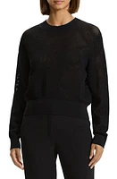 Theory Open Stitch Crewneck Sweater Black at Nordstrom,