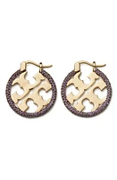 Tory Burch Miller Pavé Hoop Earrings in Tory Gold /Purple at Nordstrom