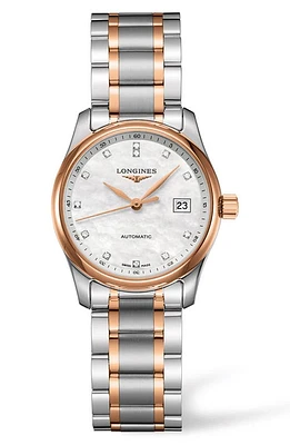 Longines Master Automatic Diamond Bracelet Watch, 29mm in Silver/Mop/Silver at Nordstrom