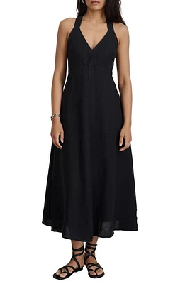 Alex Mill Breanna Convertible Strap Linen Midi Dress Black at Nordstrom,