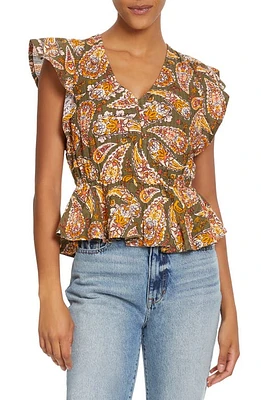 Sam Edelman Print Flutter Sleeve Peplum Top Kalamata - Paisley Grove at Nordstrom,