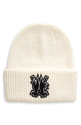 Moncler Hockey Logo Virgin Wool Rib Beanie in White at Nordstrom