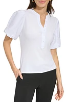 DKNY Rib Crinkle Sleeve Henley Top at Nordstrom,