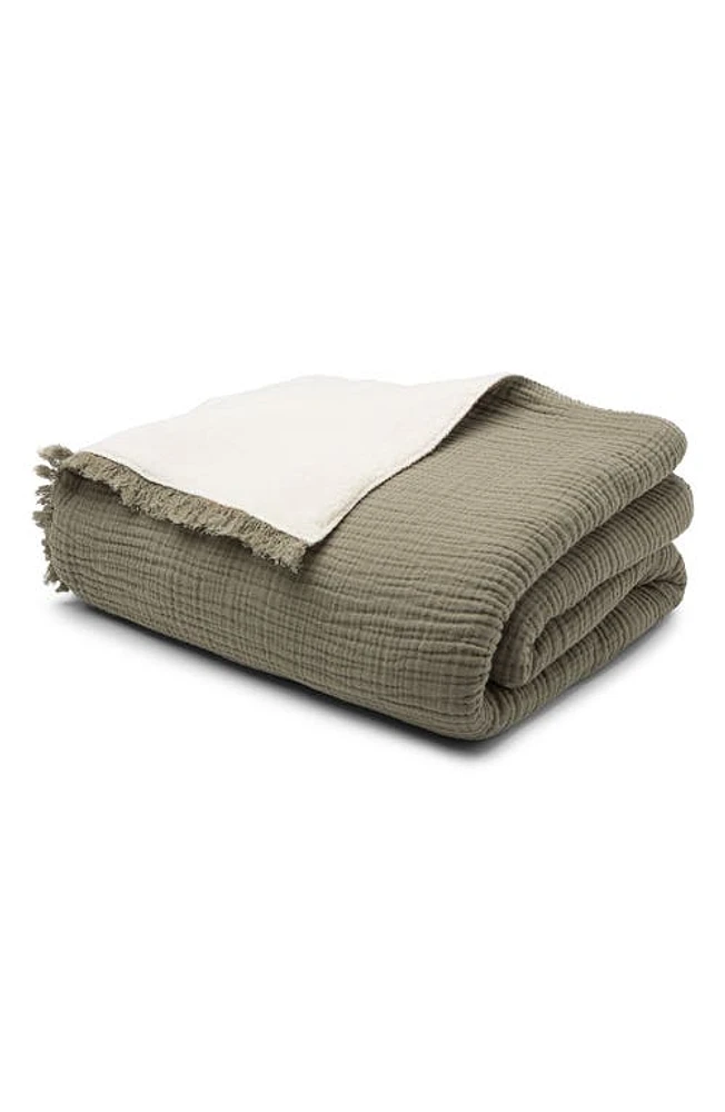 House No.23 Alaia High Pile Fleece Throw in Moss at Nordstrom