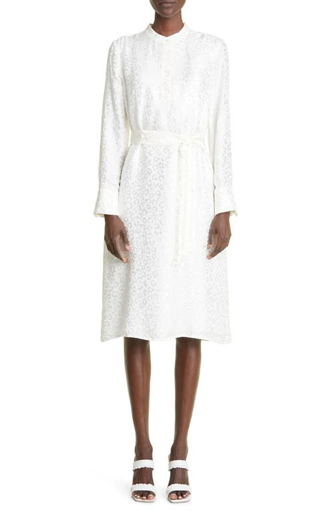 St. John Collection Leopard Jacquard Long Sleeve Shirtdress in White at Nordstrom, Size 8