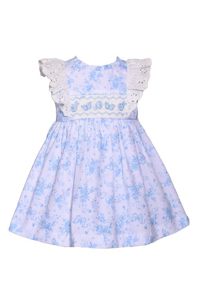 Iris & Ivy Butterfly Floral Smocked Ruffle Toile Dress & Bloomers Set in Blue at Nordstrom, Size 3-6M