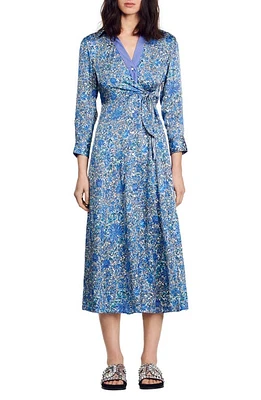 sandro Anjy Floral Tie Waist Shirtdress Blue/white at Nordstrom,