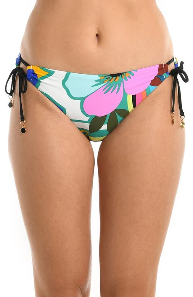 La Blanca Suncatcher Ruched Side Tie Hipster Bikini Bottoms White Floral Multi at Nordstrom,